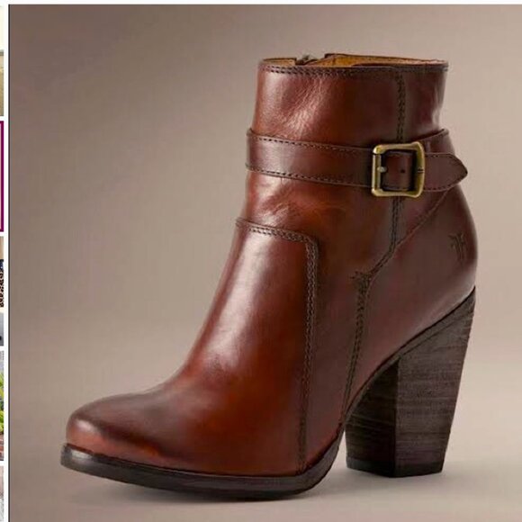 Frye Pattie Cognac Leather Belt Cute Ankle Booties. Size 6 - Picture 1 of 12
